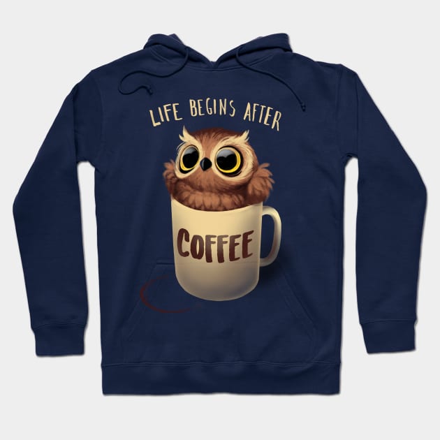 Night Owl - Fluffy Cute Bird - Morning Coffee Hoodie by BlancaVidal